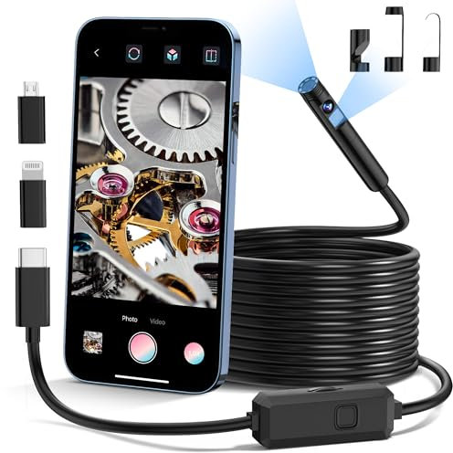 1920P Endoscopio per Smartphone, 5M Snake Ispezione Boroscopio, Telecamera Endoscopica di Tipo C, Telecamera Con 8 luci LED IP67 Per iPhone, Smartphone Android iOS, Samsung