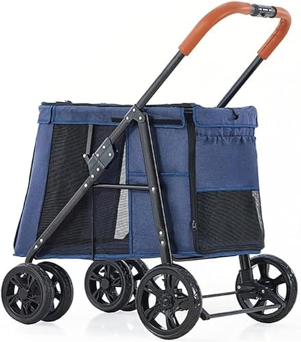 Luxuriöser großer Hundebuggy für große Hunde, hochwertiger Haustier-Kinderwagen, 4 Räder, Haustier-Kinderwagen für Katze, Hund und mehr, faltbarer Transportwagen (Farbe: Blau)