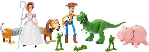 Mattel Disney Pixar Storytellers Pack Figuren, Toy Story 4 Inch Scale Multipack, Woody Rex Slinky Dog Hamm Bo-Peep & 4 Army Men