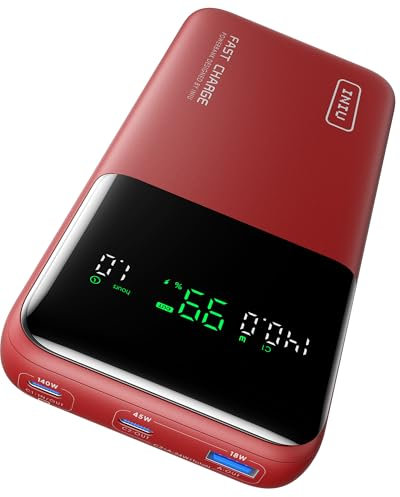 INIU 140W Power Bank, 25000mAh High Capacity USB C Laptop & Phone Portable Charger, Fast Charging Flight Cruise Ship Travel Essential Mini Battery Pack for College Students Travelers Boys Girls, Red