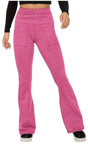 TTFDJG Schlaghose Damen High Waist Yoga Pants Damen Flared Fitnesshose Damen Lang High Waist Yogahose Lang Schlaghose 90Er Jahre Damen Leggings Rippenstrick Damen Hose Damen Freizeit Rosa L