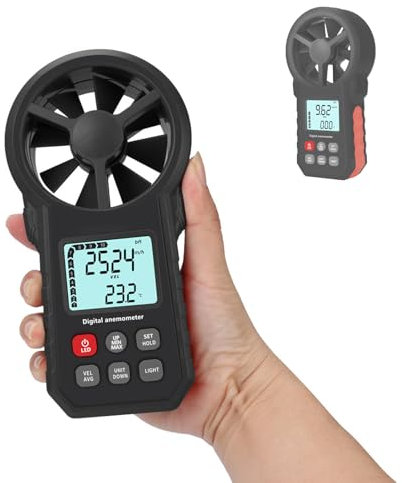 MTTXY Anemometro a Palette Digitale, Misuratore di Temperatura e velocità del Vento Portatile Misuratore di velocità dell'Aria per Il Raffreddamento del Vento con Retroilluminazione Max/MIN/AVG