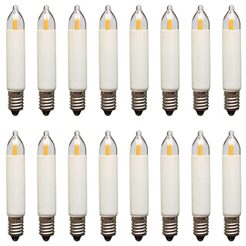 Erzgebirgslicht - AUSWAHL - 16 Stück LED Filament Kleinschaftkerze 15V 0,2W E10 für 15-16 Brennstellen Ersatzbirne Glühbirne Minischaftkerze Glühlämpchen für Lichterketten Pyramide und Schwibbogen
