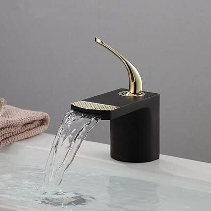 Waschtischarmatur aus gebürstetem Messing mit heißem und kaltem Wasserfall-Design, stilvoller Waschtischarmatur für Waschbecken (Stil 7)
