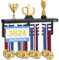 JUJOYBD Porta medaglie per trofei, medaglie e numeri di partenza, scaffale trofeo con porta medaglie e porta numero, scaffale per premi da parete