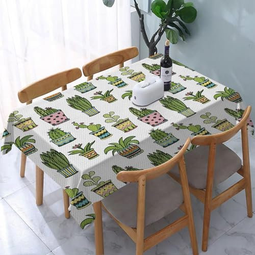 Tovaglia Antimacchia Rettangolare, Cactus Piante succulente colorate e Cactus Pat,Tovaglie Impermeabile Lavabile Poliestere,Copritavolo per Cucina,Feste,Matrimoni,Soggiorno,Picnic e Giardini 137x183cm