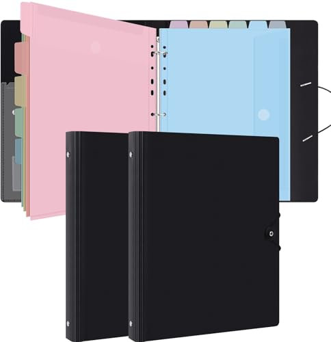 Uquelic Dokumentenmappe A4 zum Abheften, Ringordner A4 Schmal mit 12er Kunststoff Dokumententasche (6 Farben), Wasserdicht Ordner Organizer (Macaron 2 stück)