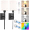 Luqixcey 2PCS Rechargeable LED Wall Lights Indoor,Battery Operated Wall Lamp,Dimmable Wall Light with 15 RGB Colors & 2 Modes,Modern Linen Lampshade Wall Light with Remote for Bedroom Hallway
