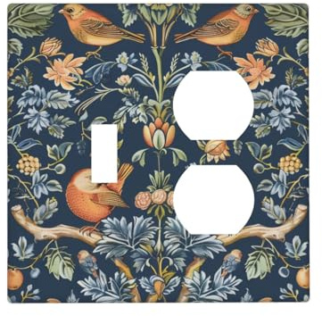 Yamxbfa William Morris Steckdosenabdeckung für Pflanzen und Vögel, dunkelblaue Blumen, 2-Gang-Kombin, 1 Kipp-/1 Duplex-Lichtschalter-Abdeckung, dekorative Gfci-Wandplatte, elektrische