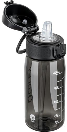 OLDLEY Kids Water Bottles with Straw 420ml/14oz BPA Free Tritan Water Bottle with Handle Leakproof Time Marker School Sports Drinking Bottle for Toddler Boys Girls (Black)