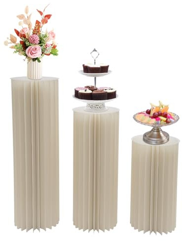 Garbenat Pappe Blumensäulen 3 PCS Faltbare Zylinder Ständer 60-80-100cm Karton Centerpiece Display bis zu 25-30kg Blumen Dekosäule für Hochzeit, Parteien, Geburtstag