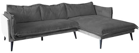 KAWOLA Ecksofa Cord Dunkelgrau QUENYA Sofa, Big Sofa in L-Form, Velvet Silber Recamiere Rechts, Großes Ecksofa für Wohnzimmer