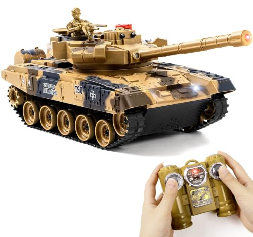Char Radiocommande Russian T90 RC 1/24, Tank Telecommande avec Effets Sonores, Fumée, Recul, Combat Multijoueur 2,4GHz – Tank Militaire Telecommandé pour Enfant et Adulte, Modele Realiste avec LED
