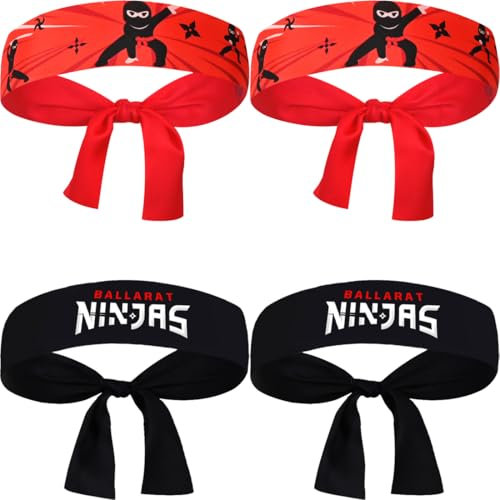 COYUN 4PCS Ninja-Stirnbanden-Set - Schwarze und Rote Party-Zubehör für Kinder, Karate und Geburtstagsparty