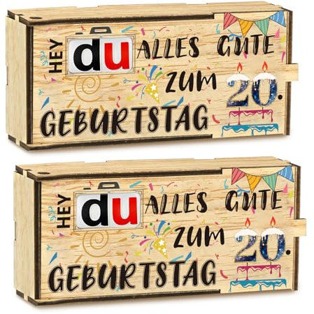 20 Geburtstag Schokoriegel Geschenkbox für Duplo, 2er Set Holz Geschenkbox für Schokoladenriegel Schokolade Aufbewahrungsbox, Geburtstagsgeschenk, Schokoladenbox