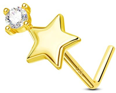 Jewseen 14K Oro Giallo Nasale 20G Orecchini A Forma di L Nasale Chiodo Nasale Piercing Gioielli Stelle Orecchini CZ Nasale Anello, Oro giallo