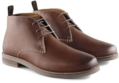 Silver Street London Men's Redhill Leather Desert Chukka Boots | Full-grain upper with 3 eyelet lacing; cushioned insole, rubber outsole, ankle high fit for office, dinner and weekend wear