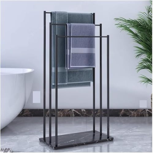 Portasciugamani autoportante – Portasciugamani da bagno in ferro a 3 livelli con base in marmo, elegante portasciugamani in metallo per bagno nization (Svart 55 x 30 x 105 cm)