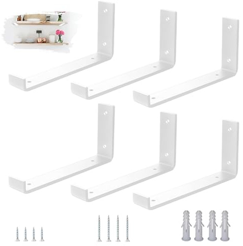 VTOPVMAX Lot de 6 Equerre Etagere Murale Moderne Blanche, Support en Acier 5mm pour Étagère Charge Lourde avec Rebords Anti-Glissement - Pour Fixation Équerre Étagère 25cm