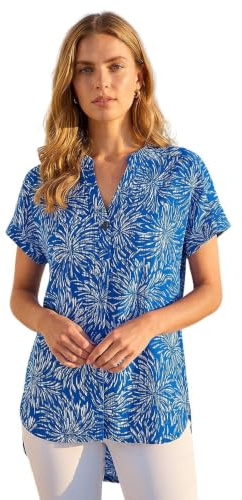 Roman Short Sleeve Shirt for Women UK Ladies Tunic Top Summer Blouse Casual Smat T-Shirt Spring Work Cocktail Party Going Out Special Occassion Holiday V-Neck - Size 18 - Royal Blue Abstract