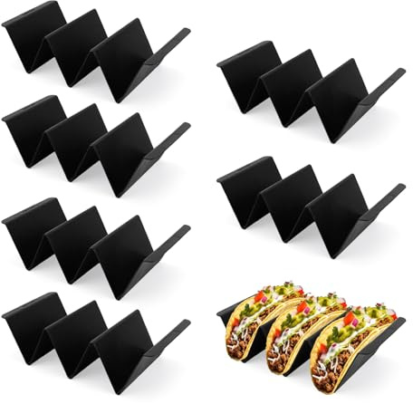 7pcs Taco Holder Stands Rack Kit, Black Large Plastic Taco Shell Trays Plates Reusable Serving Dishes for Mexican Festival Party Supplies, Kitchen Essentials，Microwave & Dishwasher Safe