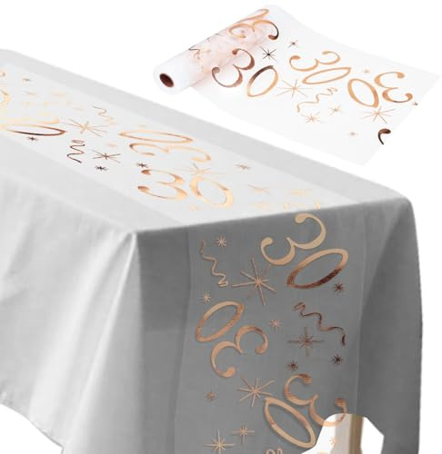 ddckj Tischläufer 30 Geburtstag Deko 28 cm x 10 m Tischdeko Geburtstag Zuschneidbar Tisch Deko Roségold Männer und Frauen für Geburtstagsparty Jubiläumsfeier
