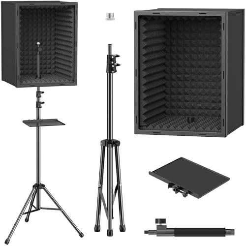 TONOR Personal Vocal Booth, Microphone Isolation Shield for Studio, Framed Acoustic Foam Box, Sound Absorbing, for Professional Recording, Podcast, Singing, Adjustable Height, Max 190 cm