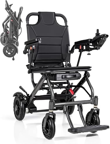 Loktch Fortschrittlicher Elektrischer Rollstuhl Faltbar Leicht,17.5 kg Erwachsene Rollator Elektrisch bis 120 kg,Lektromagnetische Bremse,Stoßdämpfung Pannensichere Reifen,für Indoor Outdoor