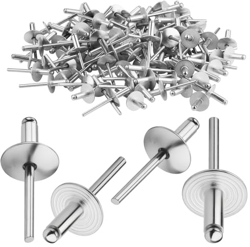 TXXATX 4,8x10 mm Blindnieten mit Großem Flansch 120 Stück Kuppelkopf Popnieten Silber Blindnieten 4,8 mm Alu Nieten für Holzbearbeitung Möbel Blech Kraftfahrzeuge Mechanische Ausrüstung Industrie