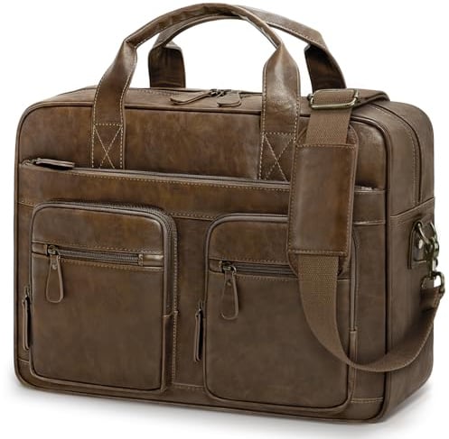 RAINSMORE Messenger Bags for Men Vintage Briefcase PU Leather Laptop Bag 15.6 Inch Satchel Bag for Work Business Office College Trip School Black/Brown/Dark Brown