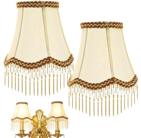 Pantalla de lámpara retro con flecos, 2 unidades, pantalla de lámpara vintage, cónica, tela antigua, para lámpara de mesa E14, lámpara colgante, lámparas de pared