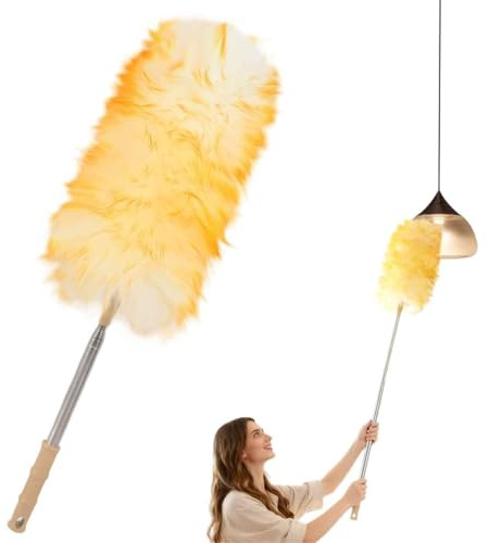HATOVI 130cm Feather Duster Extendable,Long Handle Lambswool Duster for High Ceilings，Home, Office, Car Cleaning