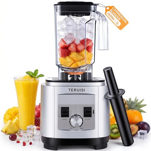 TERUISI 2L Commercial Blender 23000RPM, 2000W Heavy Duty Blenders with 3 Speeds, Timer, Self-Cleaning