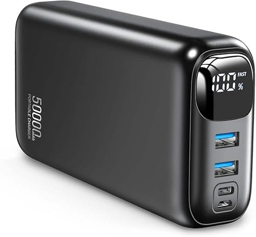 J&R P5 50000mAh Portable Power Bank with PD 22.5W Fast Charging, LED Digital Display, USB-C Input and Output, Dual USB Ports, Compatible with iPhone, Samsung, Huawei, iPad, Tablets, Black