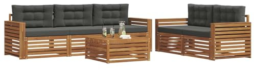 vidaXL Outdoor-Sofagarnitur mit Kissen 6 pcs Natur und Anthrazit, Garten, modernes Outdoor-Sofa, gemütliche Terrassen-Sitzgruppe aus robustem Material