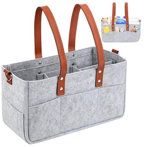 TEAYUEW 10L Filztasche Einkaufstasche mit Fächern, Robuster Tragbarer Filztaschen Shopper, Filztasche Einkaufskorb Shopper für Outdoor Trips, Picknick, Einkaufen, Aufbewahrung, Dunkelgrau, 33x15x18cm
