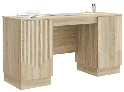 vidaXL Schreibtisch Sonoma-Eiche 142,5 x 50 x 75 cm Holzwerkstoff, Moderne Wohnzimmermöbel, rechteckig, vielseitig, viel Stauraum, anpassbar für lebendige Räume