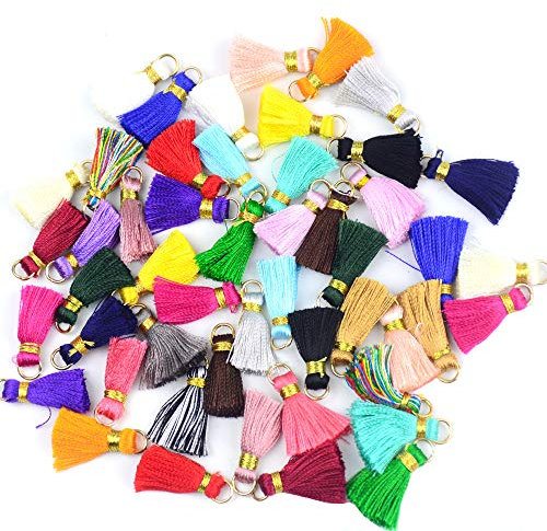 50 Stück 0.8 Zoll Soft Handgemachte Seidige Glasschlacke Mini Quaste Ohrring winzige Kurze klobige Quasten mit Gold Jump Ring für Ohrringe DIY Schmuck Machen Souvenir (Gemischte)