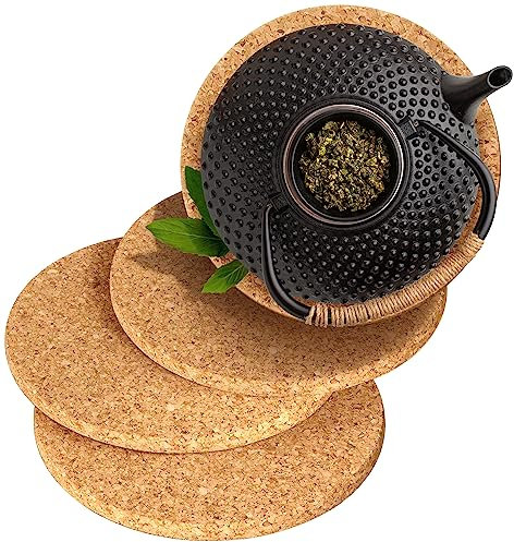 Topfuntersetzer aus Kork | 20cm | 4 Stück | Runde Untersetzer für Töpfe, Pfannen, Schüsseln – Dekorative Unterlage auch zum Basteln – Mini-Pinnwand – hitzebeständig – aus Portugal