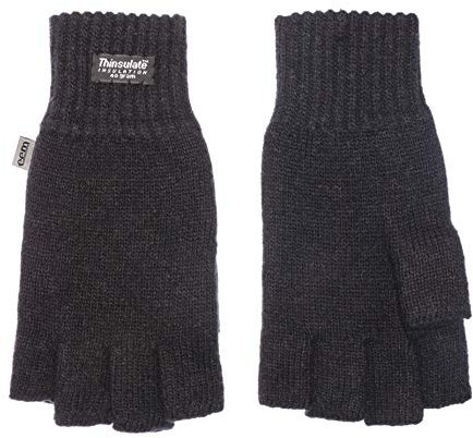 EEM Damen Halbfingerhandschuhe, weiche Wolle, Thinsulate Thermofutter, Halbfinger, schwarz S/M