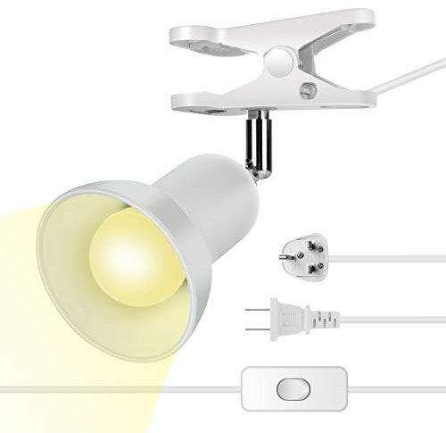 Clip on lamp,360 ° Rotating Clip Book Light Portable Reading lamp, Clip in The Desk/Table/Double Bed/Cabinet Lighting (Desk lamp,Seven Colors for Your Choice) (White)