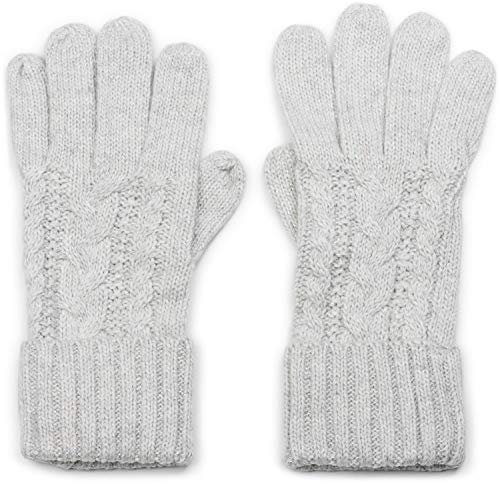 styleBREAKER Damen Strick Handschuhe mit Zopfmuster, Metallic Look und doppeltem Bund, Winter Strickhandschuhe 09010018, Farbe:Hellgrau
