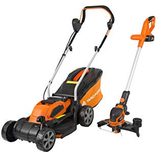 Yard Force 40V 32cm Cordless Lawnmower Plus Cordless Grass Trimmer with ONE Lithium-ion Battery & Quick Charger LM G32 + LT G30