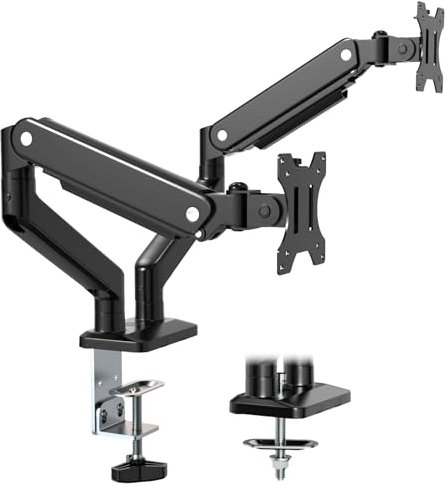 PUTORSEN Ergonomische Dual Monitor Tischhalterung aus Premium-Aluminium, schwenkbar, neigbar, höhenverstellbar, passend für zwei 17-35 LED/LCD Bildschirme, VESA 75*75&100*100mm, bis zu 15kg pro Arm