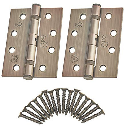 Door Hinges 4 102mm Ball Bearing 1 Pair Pack [2 Hinges & Screws] Antique Brass Bronze Finish
