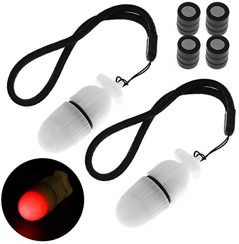 SecurityIng 2 luci stroboscopiche subacquee a LED lampeggianti di sicurezza per immersioni subacquee, 200 m, durata 200 ore, con batteria (rosso)