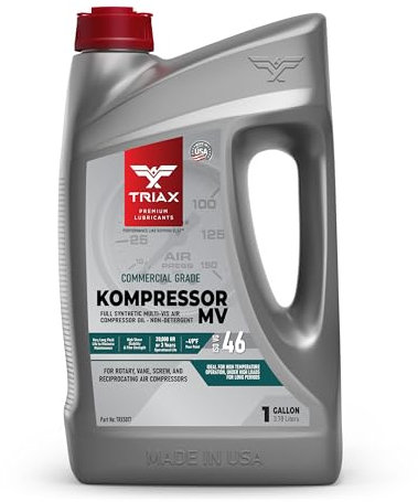 TRIAX Kompressor MV ISO 46 Olio Completamente Sintetico per Compressori d'Aria Rotativi, A Palette, A Vite, Reciproci, Silenziosi e Pompe a Vuoto: Alta Temperatura, Durata d'Utilizzo di 20.000 Ore