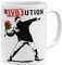 OM3® Love Revolution Banksy Kaffee-Tasse Statement | Keramik Becher | 11oz 325ml | Beidseitig Bedruckt | Weiss