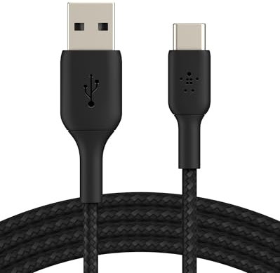 Belkin BoostCharge câble USB-C à gaine tressée, câble de recharge USB-C vers USB-A, câble USB Type-C pour iPhone 15, Plus, Pro, Pro Max, Samsung Galaxy S24, iPad Pro, Google Pixel, etc., 3 m, noir