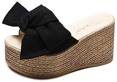 Morbuy Plateau Damen Pantoletten, Sandaletten Sommer Strand Keilabsatz Sandalen Absatzschuhe Peep Toe Schuhe Flachen Frauen Hausschuhe Römer Flip Flop Sommersandalen (38,schwarz)
